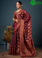 Outstanding Wine Color Organza Classic Saree